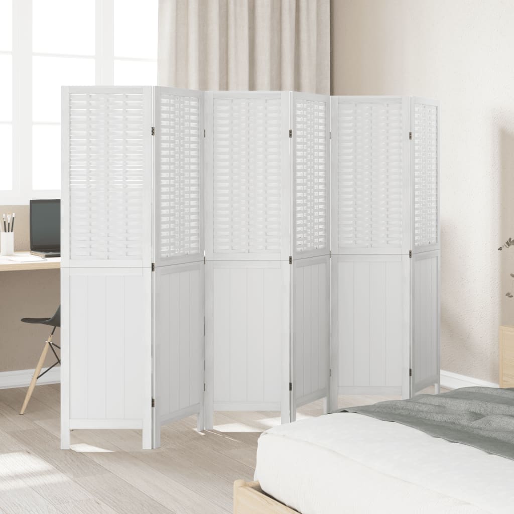 Room Divider 6 Panels White Solid Wood Paulownia